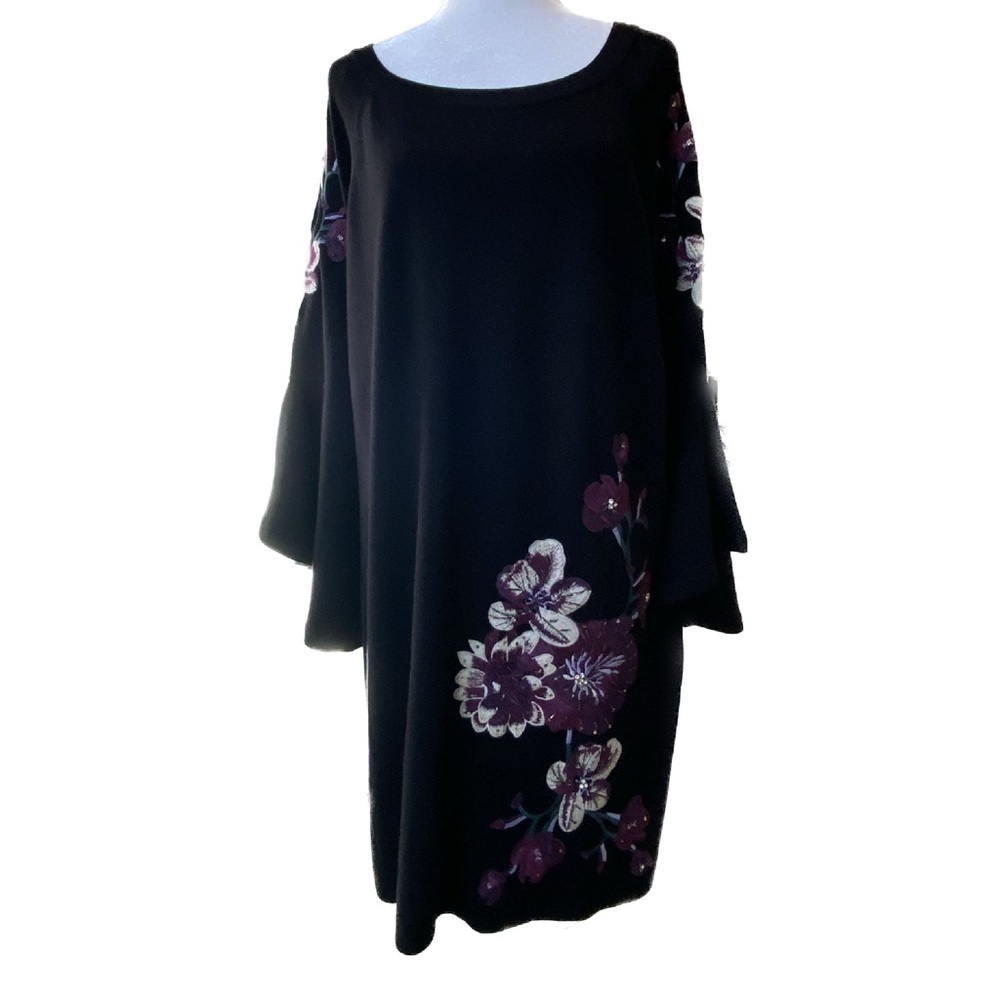 INC International Black & Plum Embroidered Knit Dress Size 1X